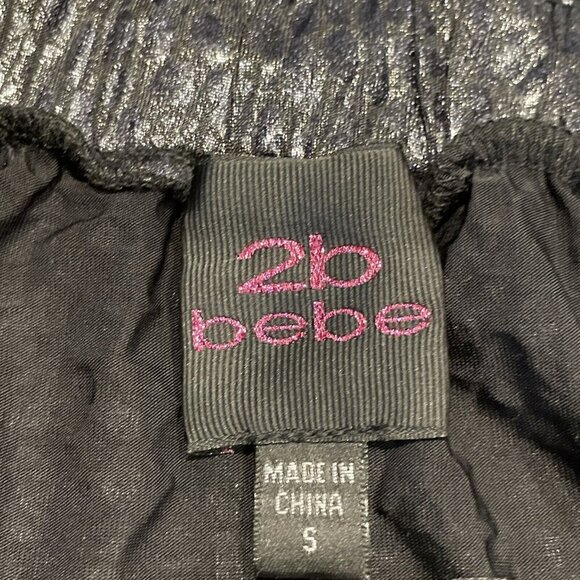 VTG Y2K BEBE  Metallic Mini Skirt Womens Small Silver Reptile Stretch Disco 90s - Picture 6 of 9